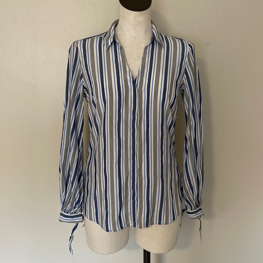 Express Blue and White Striped Button-Down Shirt